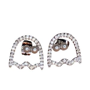 Pretty Bird 14K White Gold Plated CZ And Pearl Ghostly Pacman Earrings